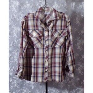 Vintage 80s Blouse 1980s Plaid Western Cowgirl Hipster Retro Cottage Size Medium